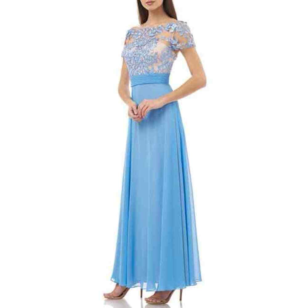 JS Collections Embroidered Bodice Short Sleeve A-Line Chiffon Gown Size 8 $400